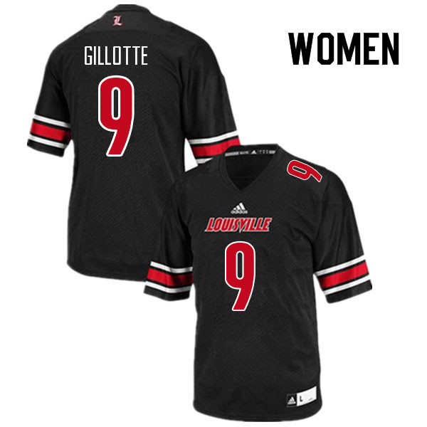 Women #9 Ashton Gillotte Louisville Cardinals College Football Jerseys Sale-Black - Click Image to Close